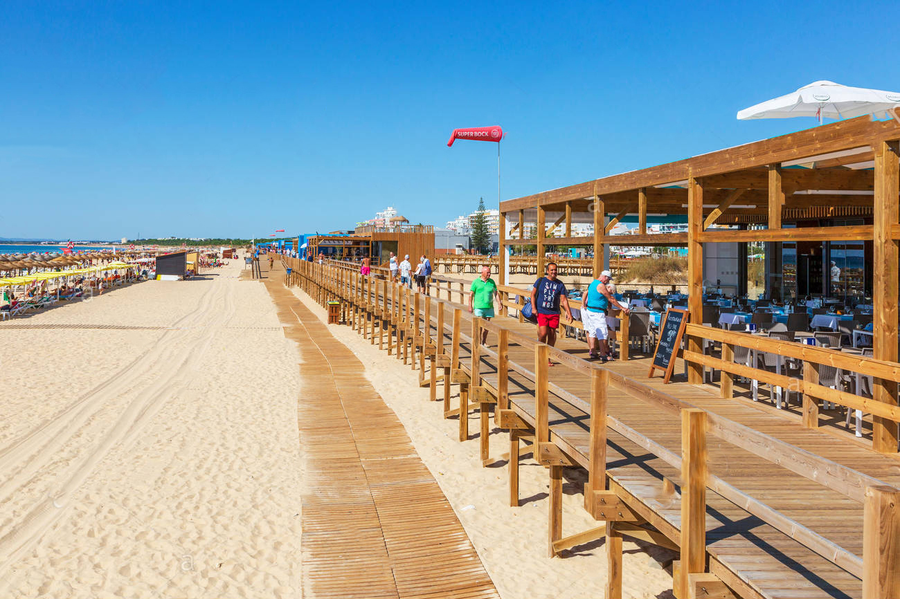 Wooden Boardwalk Promenade Along The Beach At Monte Gordo Algarve Portugal PYA0EG 